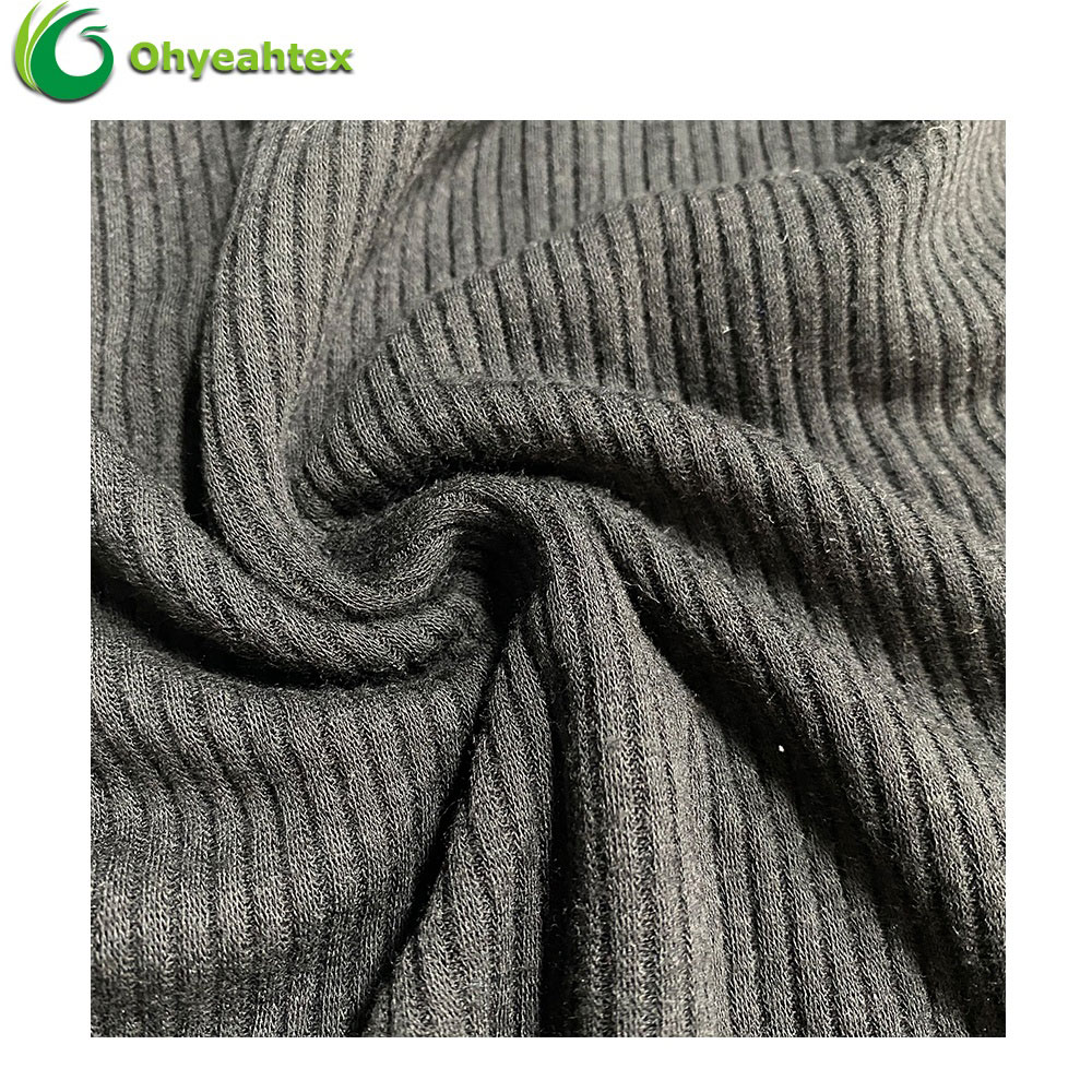 Good Stretch 240Gsm 63/27/10 Bamboo Cotton Spandex Knitted 4x1 Rib Fabric for Dress
